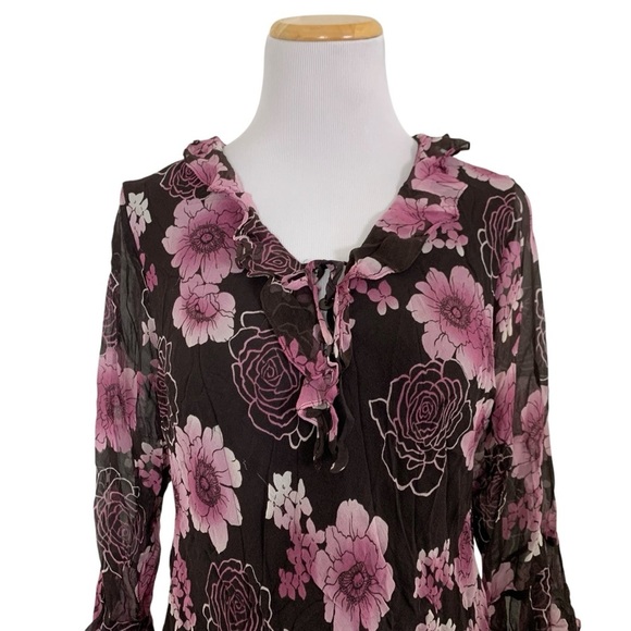 Vintage Y2K Separates Silk Floral Angel Wing Blouse Women’s Petite L Pink Brown - Picture 3 of 17